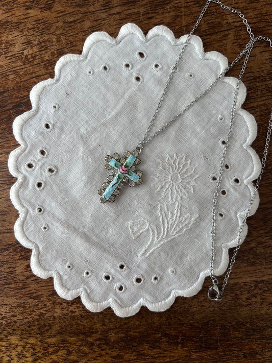Baby blue cross necklace