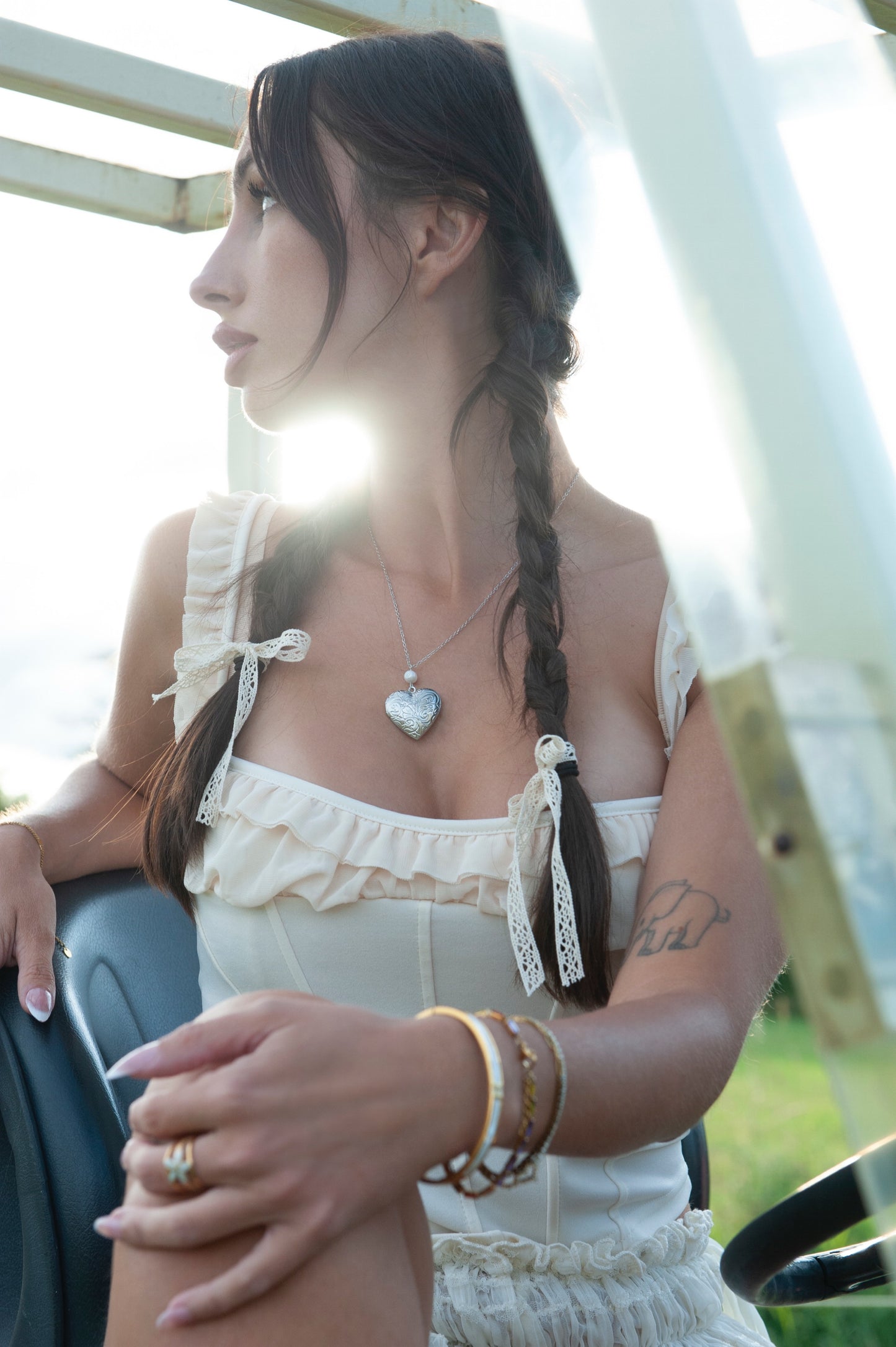 Silver heart locket necklace