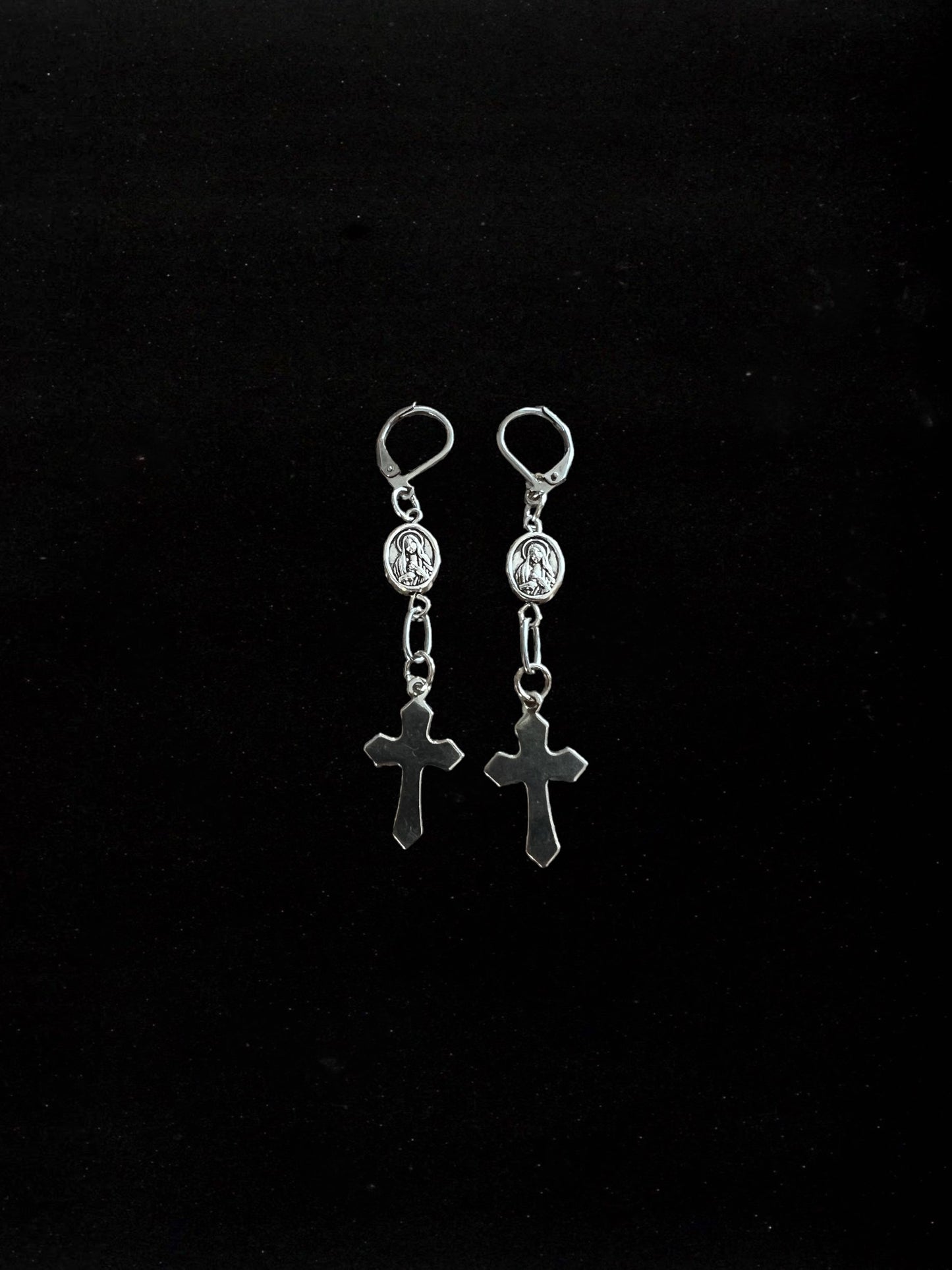 Coleta - Stainless Steel Cross Earrings with Religious Medal