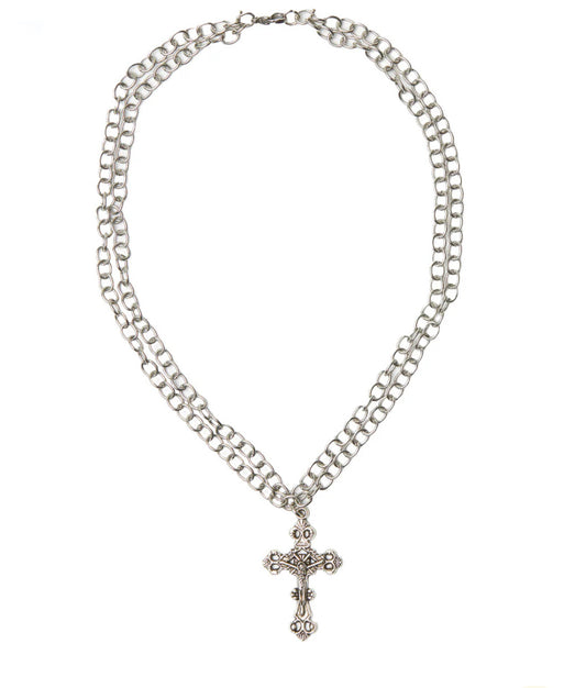 Joan - Double Chain Cross Necklace