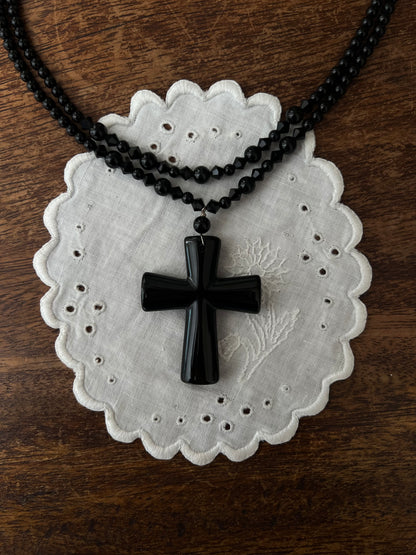 Black cross beaded necklace