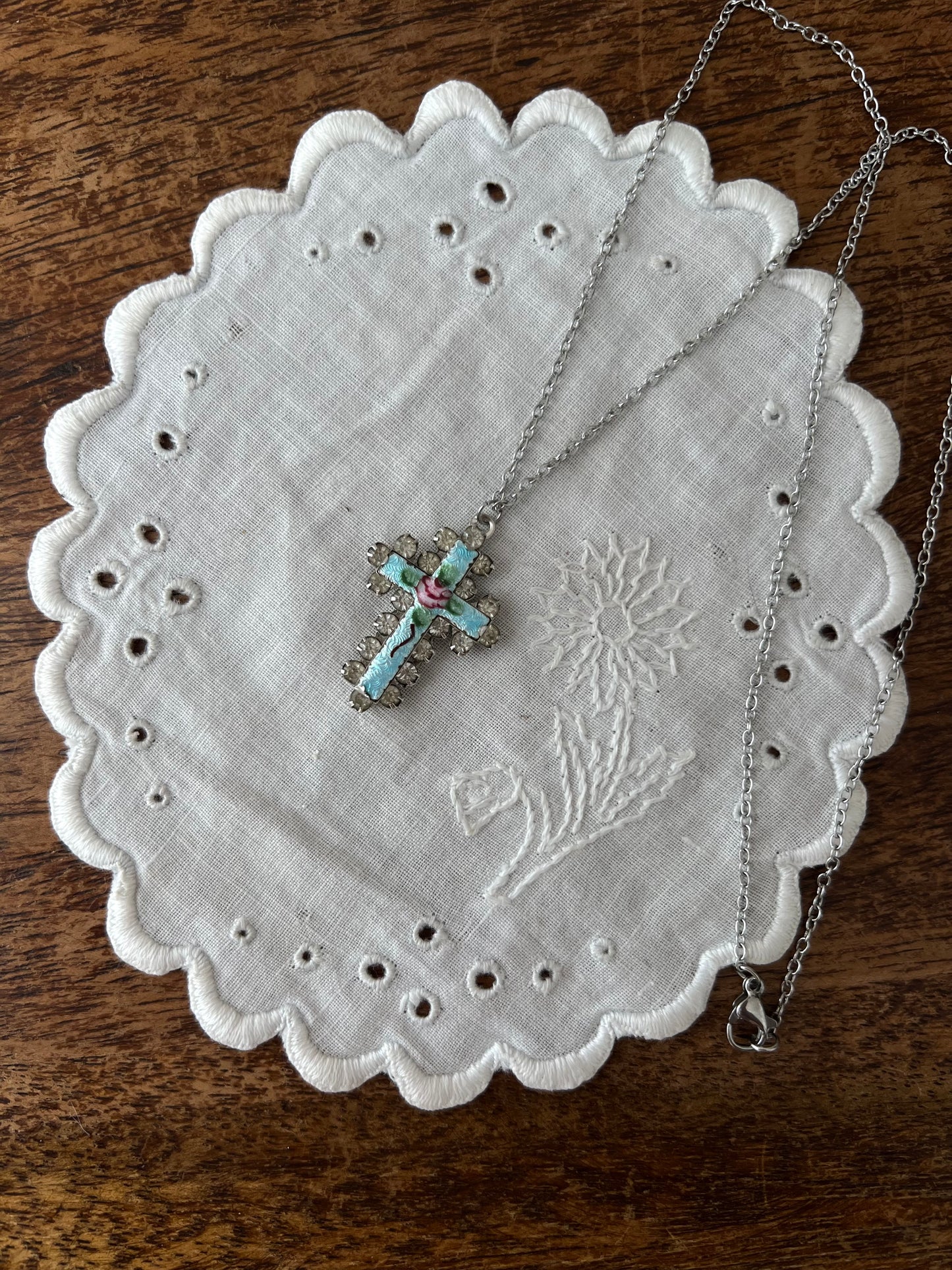 Baby blue cross necklace