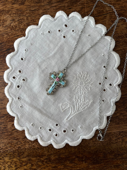 Baby blue cross necklace