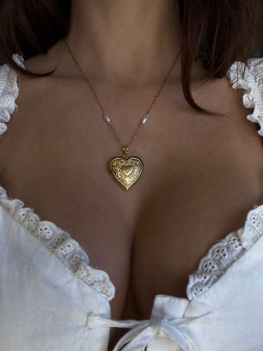 Gold heart locket necklace