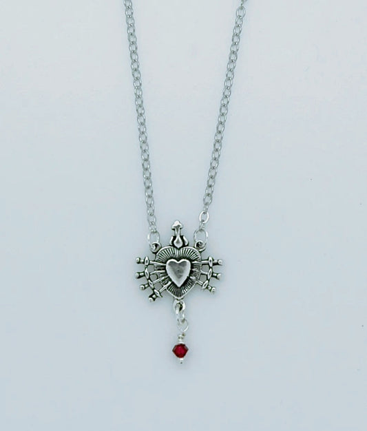 925 Sterling Silver Seven Swords Heart Necklace