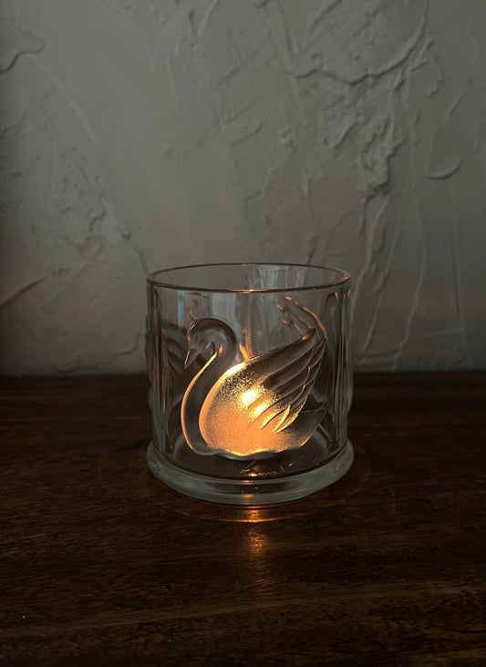 Swan glass candle holder