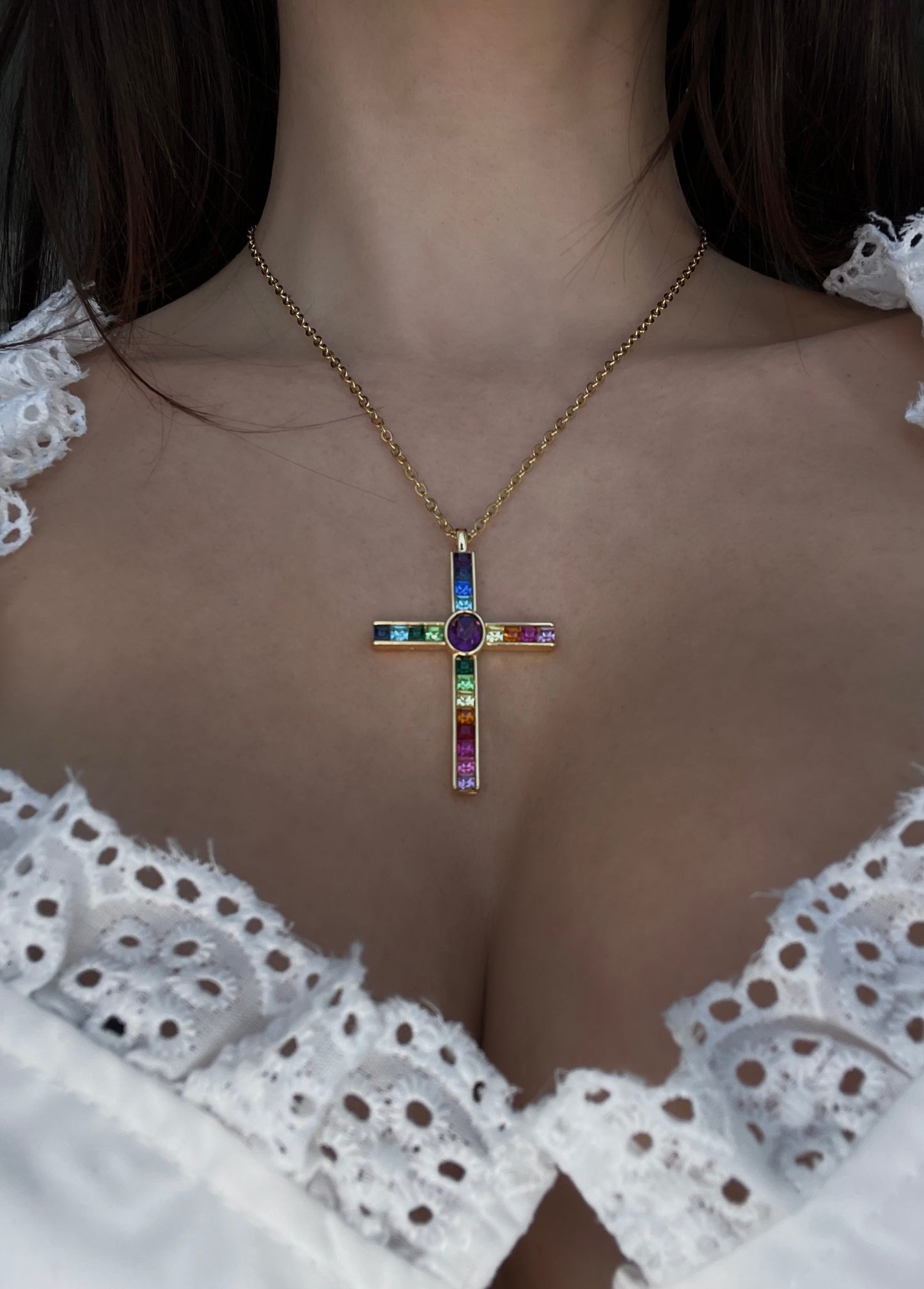Rainbow cross necklace