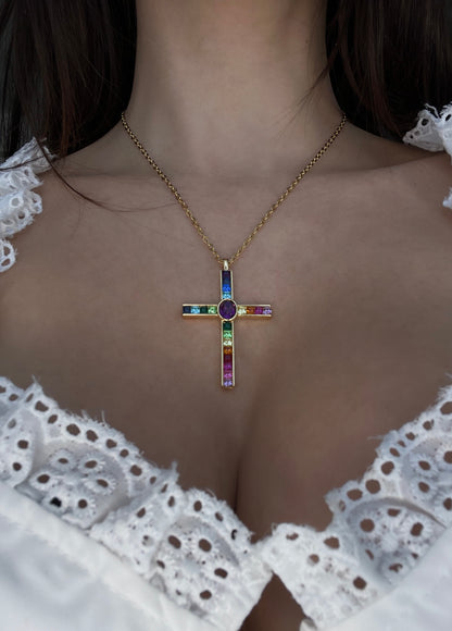 Rainbow cross necklace