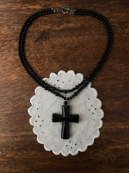 Black cross beaded necklace