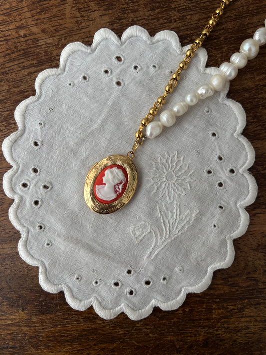 Pearl Cameo locket necklace