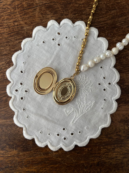 Pearl Cameo locket necklace