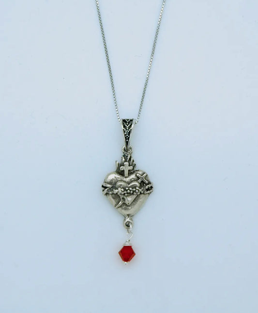 Sterling Silver Sacred Heart Sword necklace