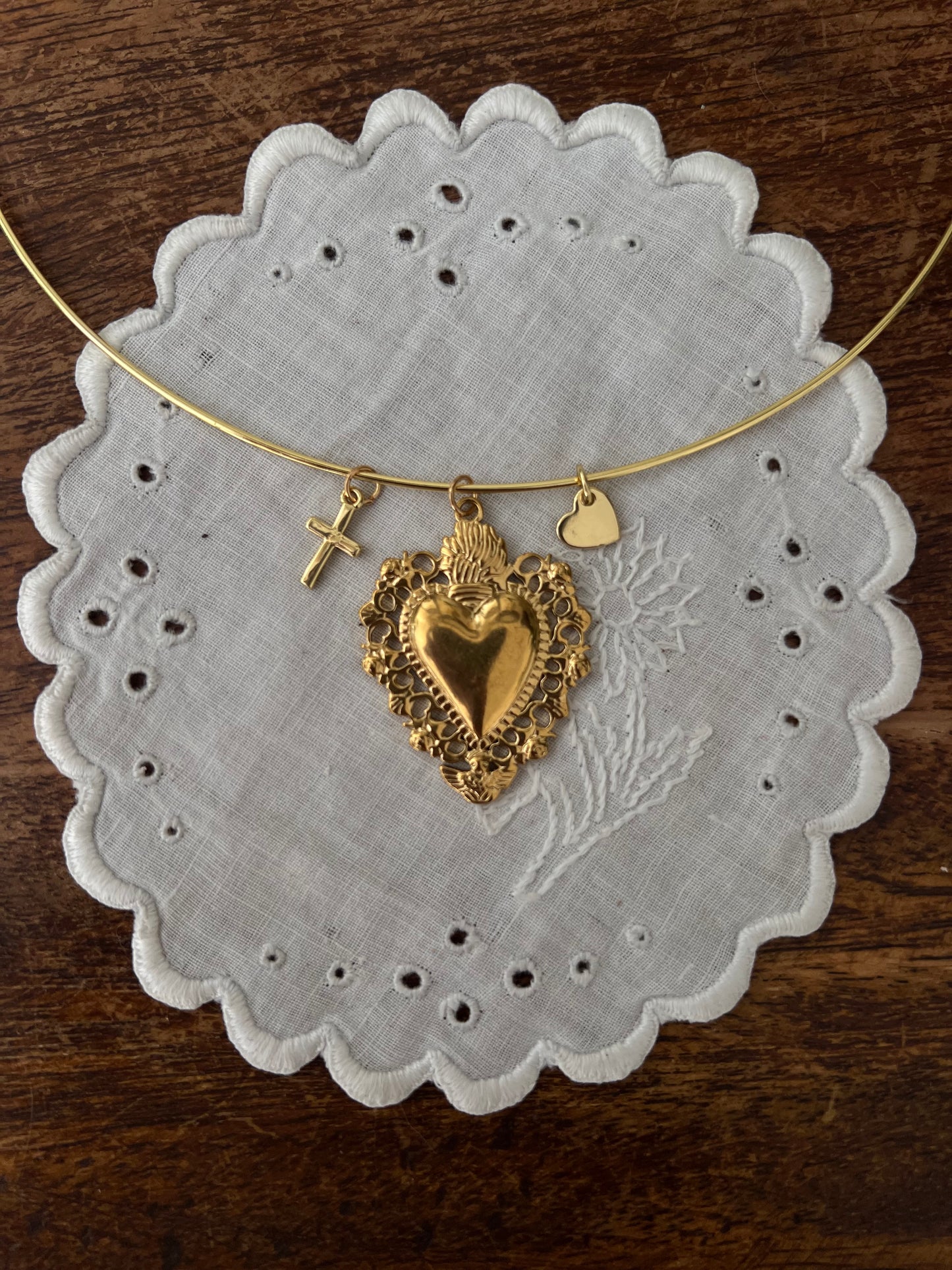 Sacred heart gold choker