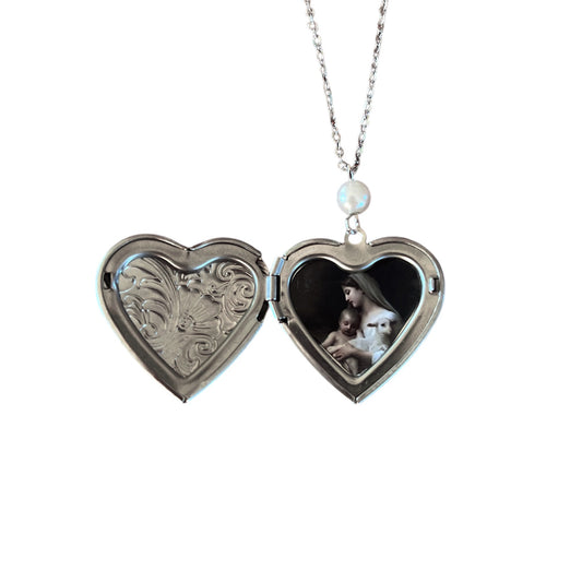 The Blessed Virgin Mary silver heart locket