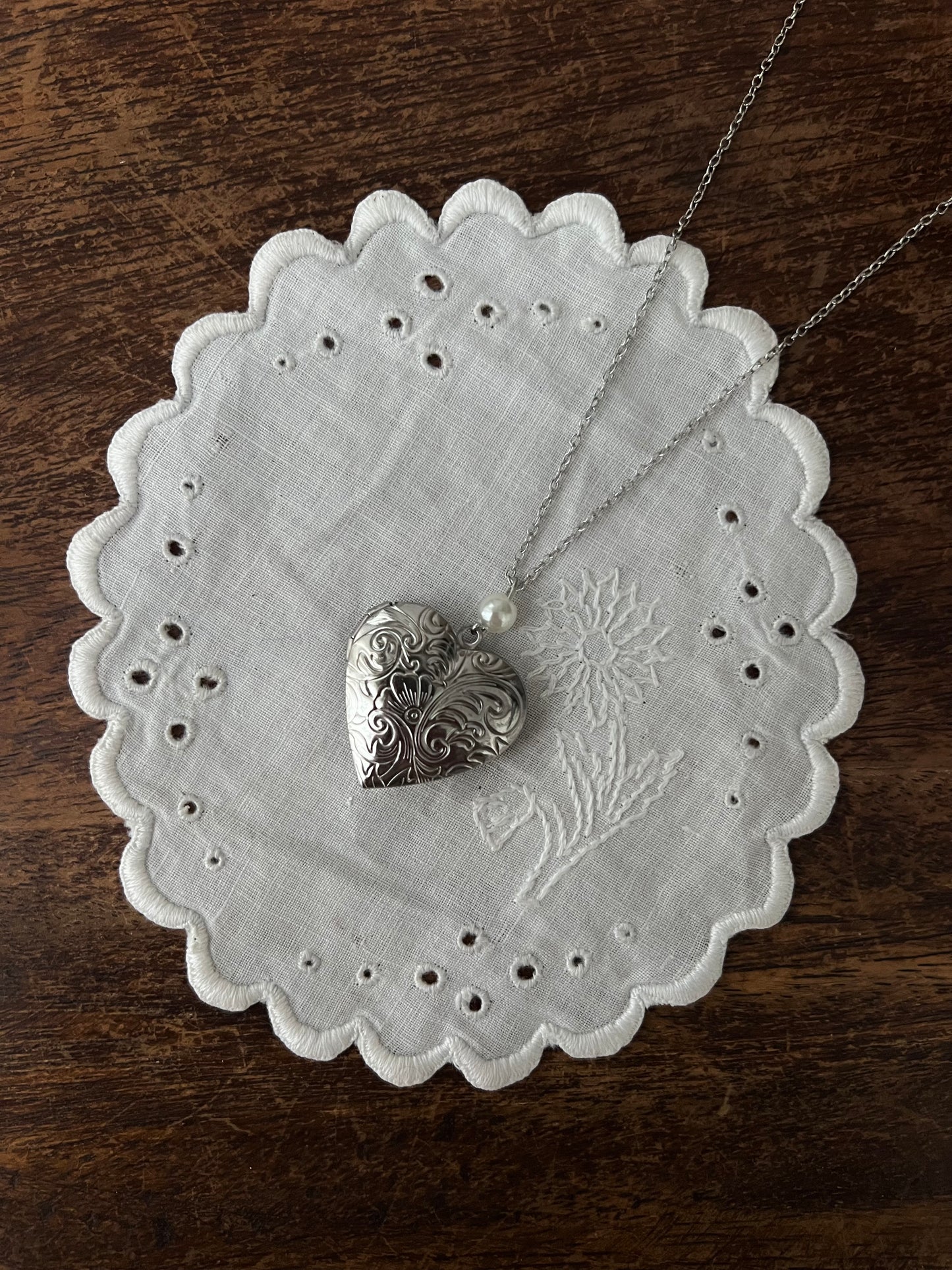 Silver heart locket necklace