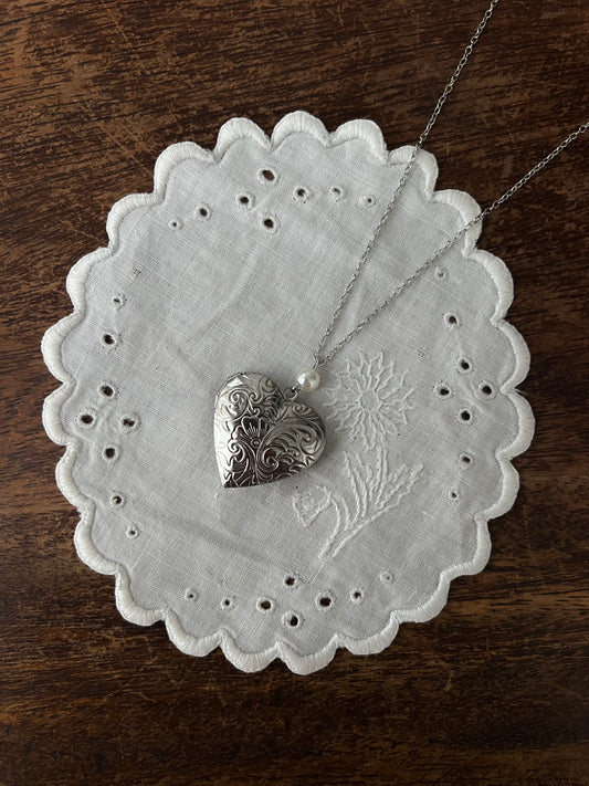 Silver heart locket necklace